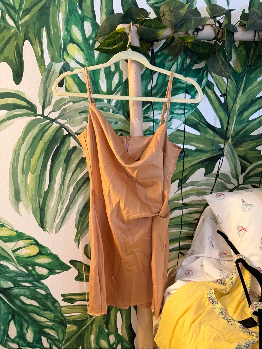 glam Satin Slip Dress in Peach Tan